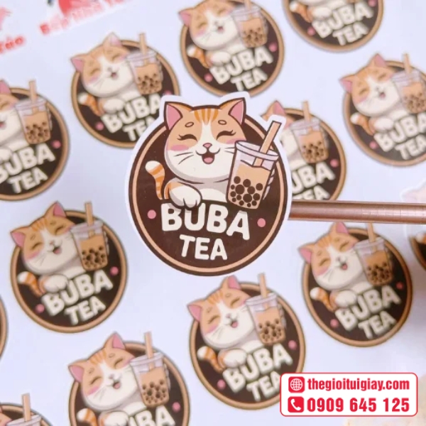Mẫu tem trà sữa dễ thương in hình hoạt hình - Buba Tea