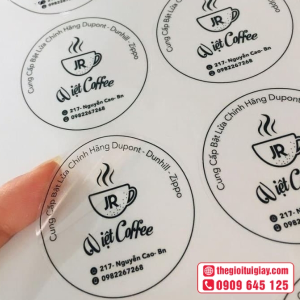 Mẫu tem trong suốt chống trầy xước bền màu - Việt Coffee