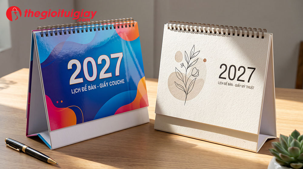 Chi tiết chất liệu giấy Couche v&agrave; giấy mỹ thuật in lịch