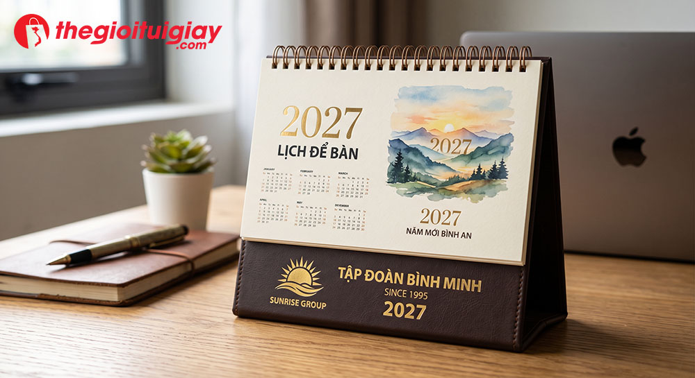 Kỹ thuật &eacute;p kim logo v&agrave;ng l&ecirc;n đế lịch bọc simili cao cấp