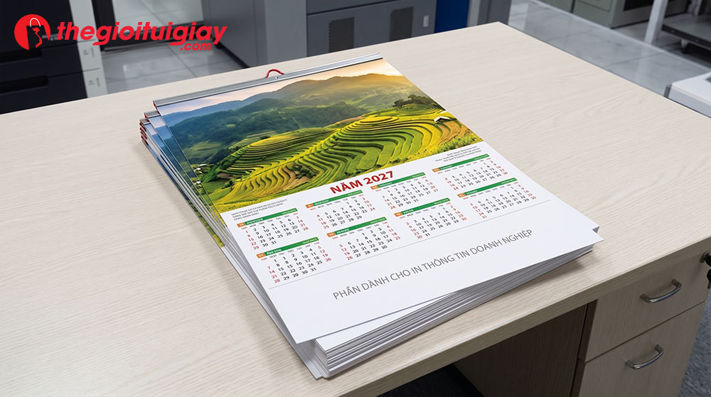 Mẫu lịch phôi sẵn 1 tờ chủ đề phong cảnh chờ ép kim