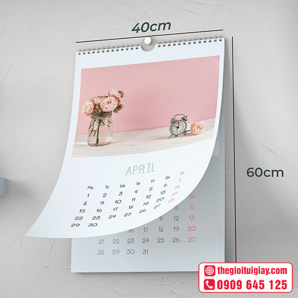 Mẫu lịch treo tường kích thước chuẩn 40x60cm