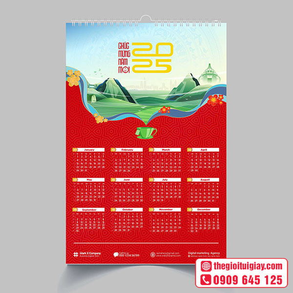 Mẫu lịch treo tường 7 tờ có lò xo chúc mừng năm mới
