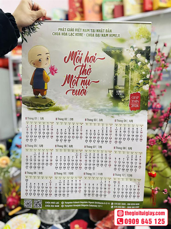 Mẫu lịch treo tường 1 tờ có nẹp thiếc