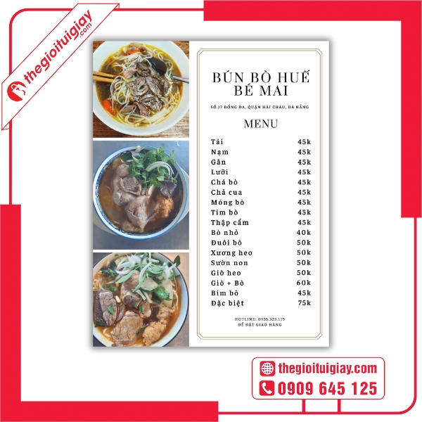  Mẫu menu bún bò Huế Bé Mai chuyên nghiệp cho nhà hàng 
