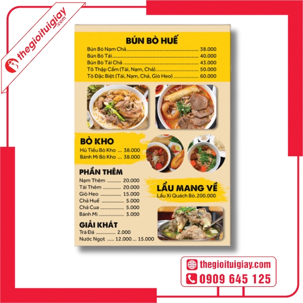 Mẫu menu bún bò in hình món ăn thực tế, bắt mắt 