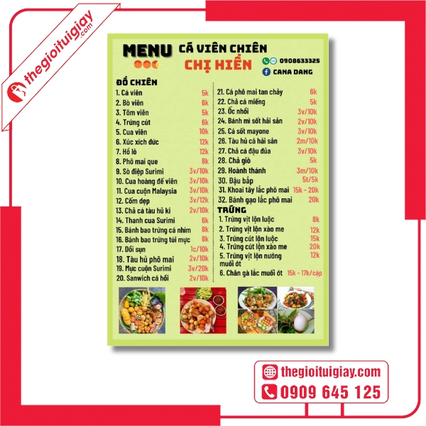  Mẫu menu cá viên chiên Chị Hiền phù hợp quán vỉa hè 