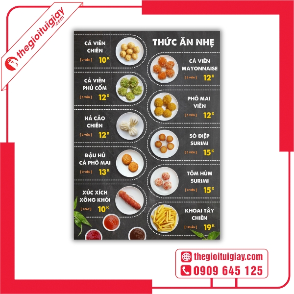  Mẫu menu cá viên chiên cho xe đẩy gọn nhẹ tiện lợi 