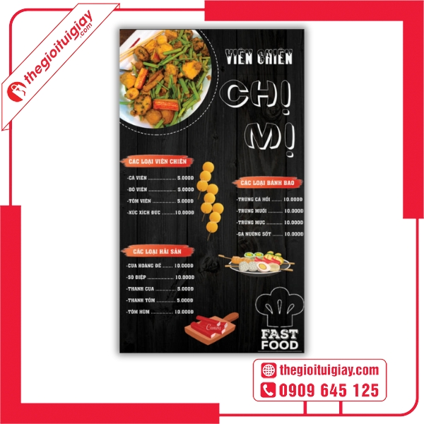Mẫu menu cá viên chiên dễ đọc dễ chọn món