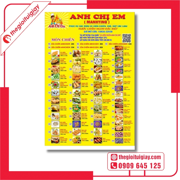  Mẫu menu cá viên chiên Anh Chị Em cho quán ăn vặt học sinh 