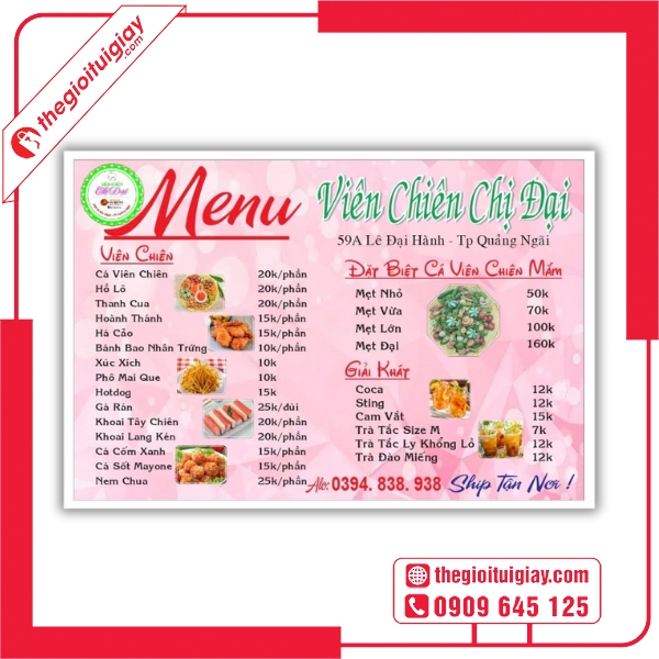 Mẫu menu cá viên chiên Chị Đại đa dạng món ăn hấp dẫn