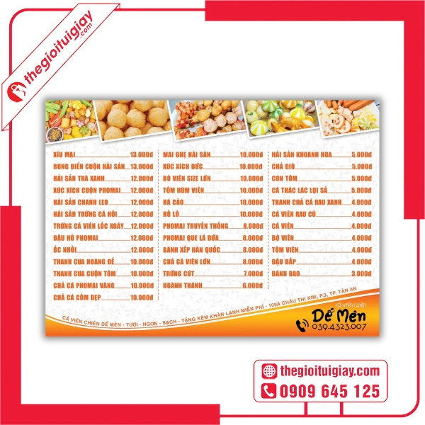 Mẫu menu cá viên chiên phong cách đường phố