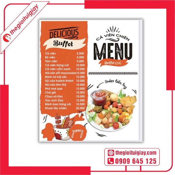  Mẫu menu cá viên chiên bền đẹp, chống nước 