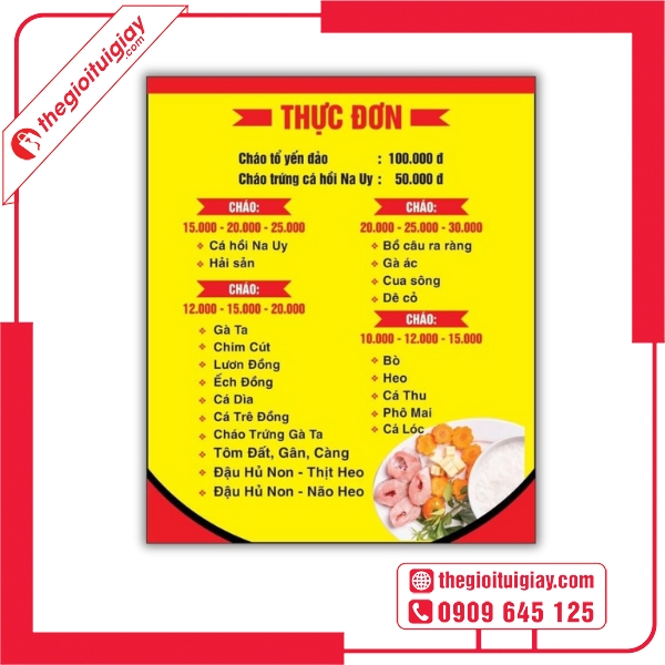  Mẫu menu cháo dinh dưỡng in giấy mỹ thuật cao cấp 