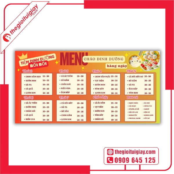  Mẫu menu cháo dinh dưỡng in màu rõ nét, dễ đọc - Tiệm Dinh Dưỡng Bối Bối 