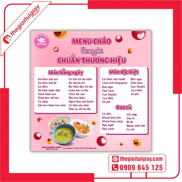  Mẫu menu cháo dinh dưỡng phong cách tự nhiên, thân thiện 