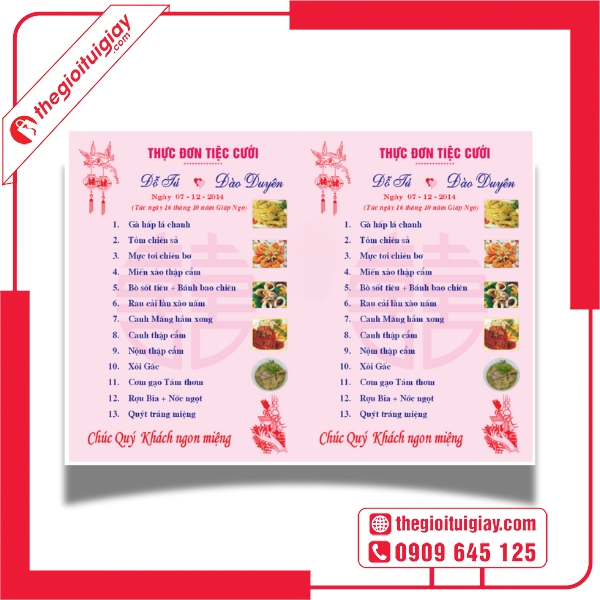 Mẫu menu đám cưới phong cách cổ điển