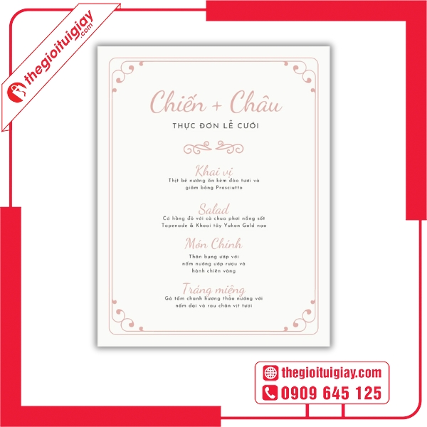 Mẫu menu đám cưới in giấy mỹ thuật cao cấp