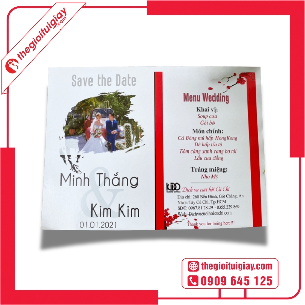 Mẫu menu đám cưới sang trọng với thiết kế hiện đại