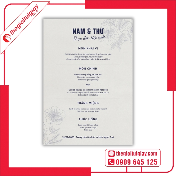 Mẫu menu đám cưới đơn giản nhưng ấn tượng