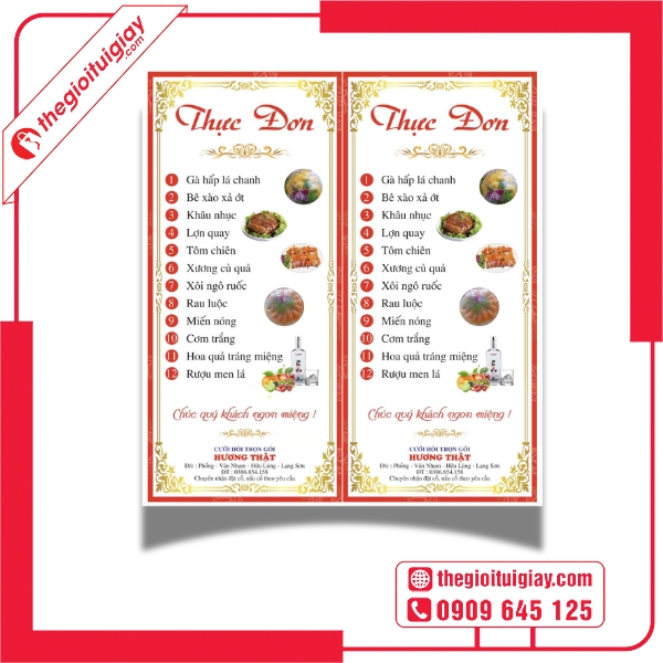 Mẫu menu đám cưới có bố cục rõ ràng, dễ tra cứu món