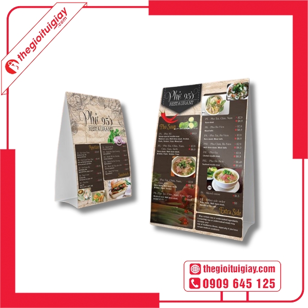 Mẫu menu để bàn trang trí hình ảnh món ăn hấp dẫn