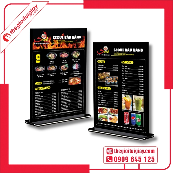 Mẫu menu đứng phong cách Hàn Quốc hiện đại Seoul Bàu Bàng