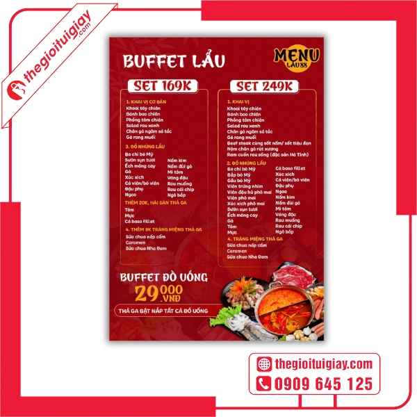 Mẫu menu lẩu dùng cho quán buffet - Lẩu 88