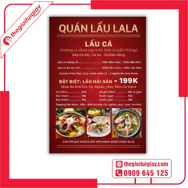  Mẫu menu lẩu in offset chất lượng cao, màu sắc tươi sáng - Quán Lẩu Lala 