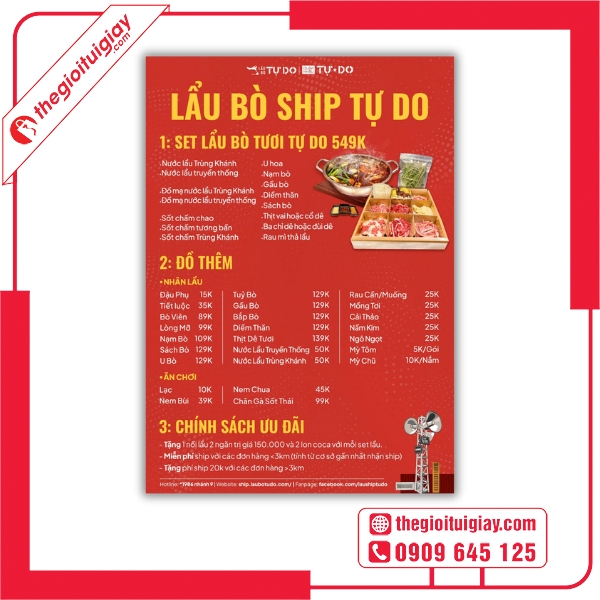 Mẫu menu lẩu sang trọng, tạo cảm giác ấm áp và ngon miệng - Lẩu Bò Ship Tự Do