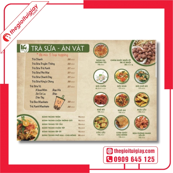 Mẫu menu quán ăn vặt tiện lợi cho quán nhỏ