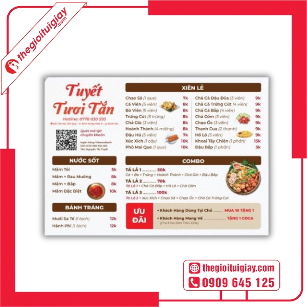 Mẫu menu quán ăn vặt Tuyết Tươi Tắn đẹp mắt, thiết kế chuyên nghiệp