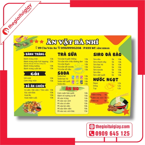  Mẫu menu quán ăn vặt đẹp thu hút khách hàng học sinh sinh viên Bà Nhí 