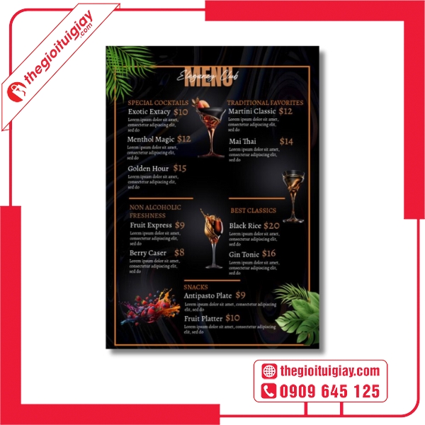 Menu Quán Bar