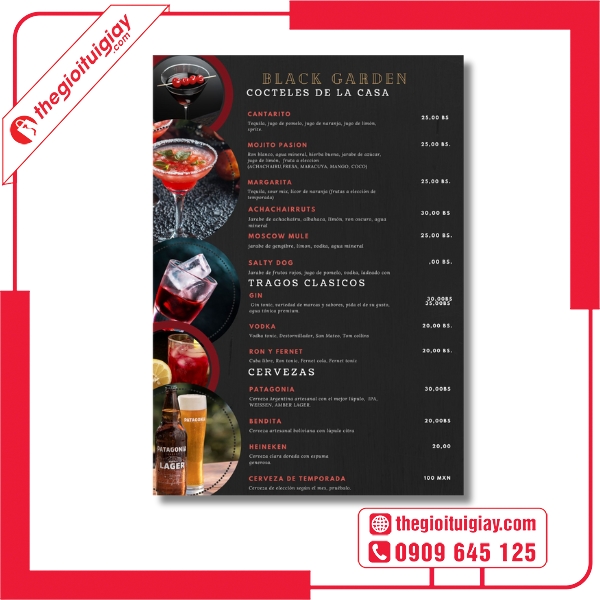  Mẫu menu quán bar black garden in kỹ thuật số màu sắc rõ nét 