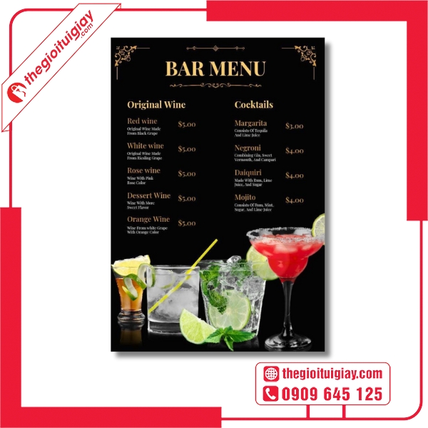  Mẫu menu quán bar với layout chuyên nghiệp và dễ đọc 