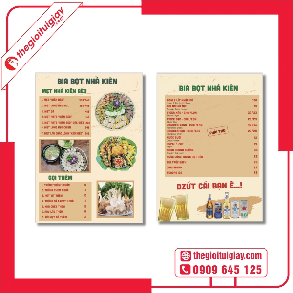  Mẫu menu đồ ăn quán bia hơi Nhà Kiên hấp dẫn và bắt mắt 