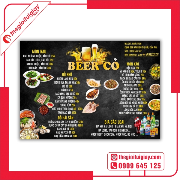 Mẫu menu bia hơi đẹp dành cho quán bình dân - Beer Cỏ