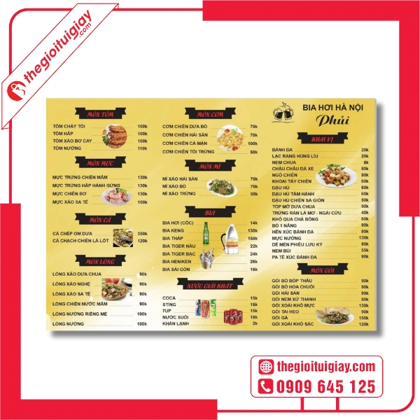 Mẫu menu quán bia hơi Hà Nội Phủi đơn giản mà tinh tế