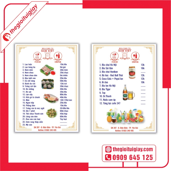 Mẫu menu quán bia hơi Nam Kiệt đẹp và thu hút khách hàng