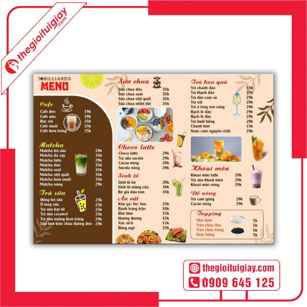  Mẫu menu quán bida thiết kế hiện đại và chuyên nghiệp 