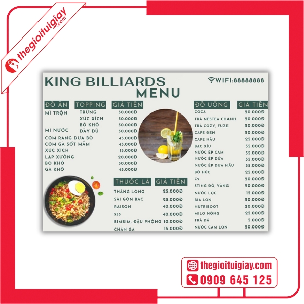  Mẫu menu quán bida dễ đọc và tiện lợi cho khách King Billiards 