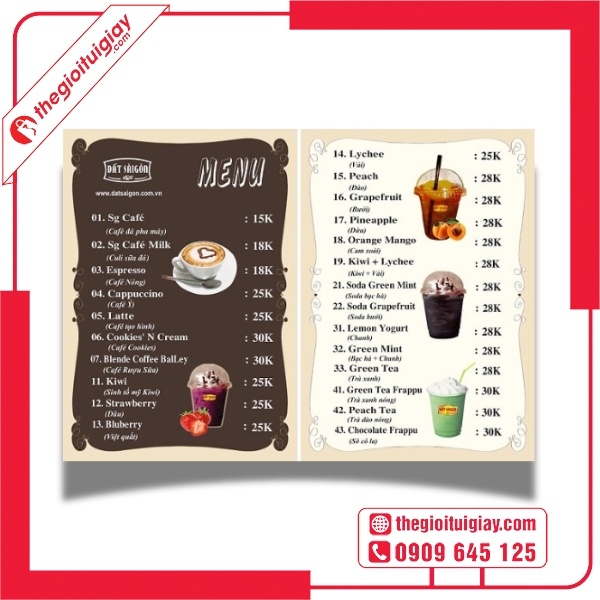 Menu Quán Cà Phê