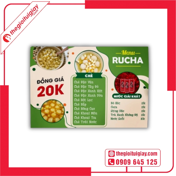  Mẫu menu quán chè Rucha in giấy mỹ thuật cao cấp 