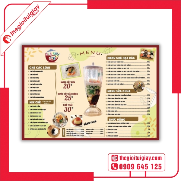  Mẫu menu quán chè trang trí họa tiết dân gian tinh tế 