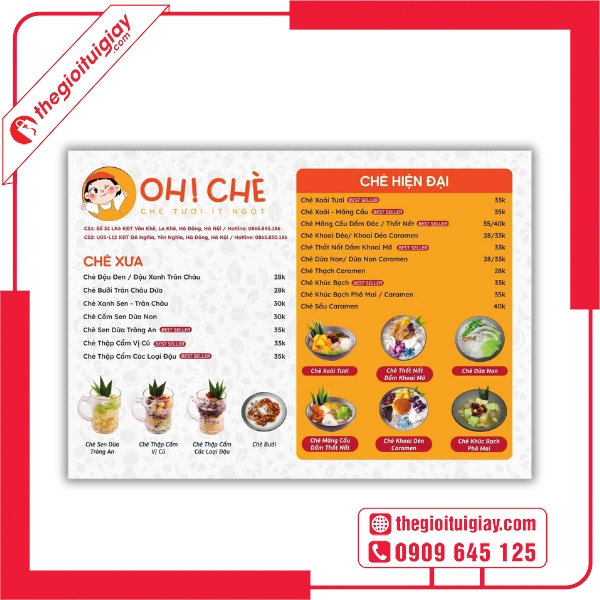 Mẫu menu quán chè in offset chất lượng cao - OH! Chè