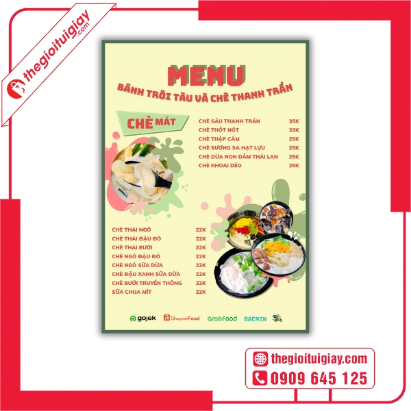 Menu Quán Chè