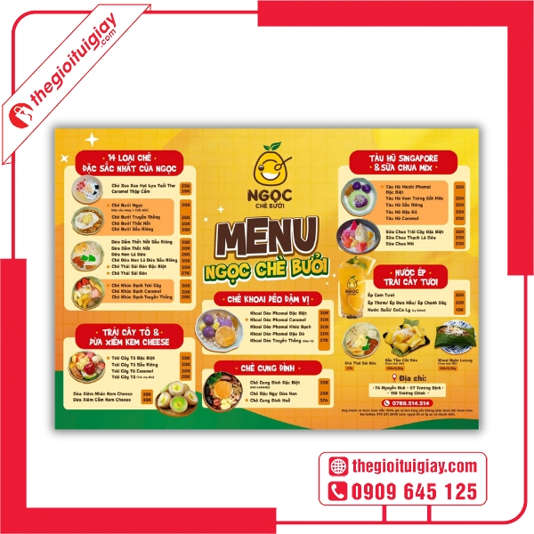  Mẫu menu quán chè nhỏ gọn, tiện dụng cho khách - Ngọc Chè Bưởi 
