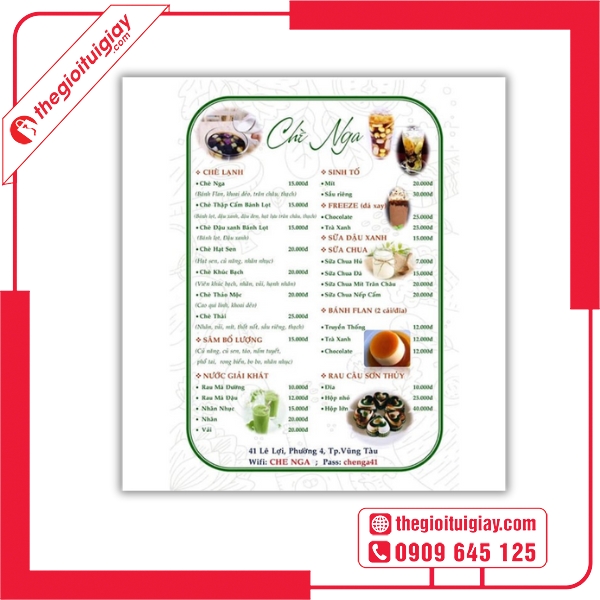 Mẫu menu quán chè Nga phong cách dân dã, gần gũi