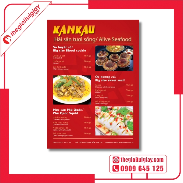  Mẫu menu quán hải sản tươi sống cao cấp KanKau 